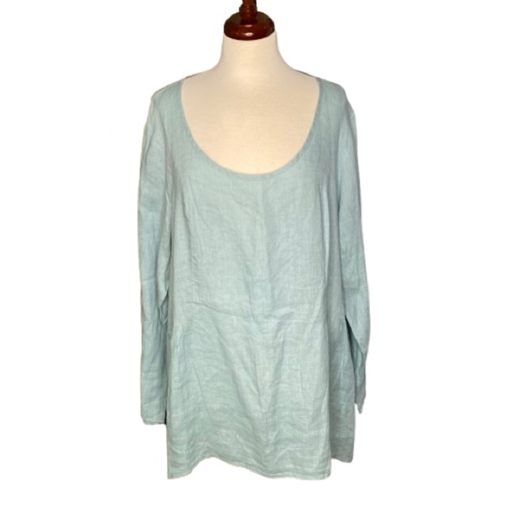 FLAX Women's Aqua Blue Tunic Size L 100% Linen Coastal Chic Boho Minimalist